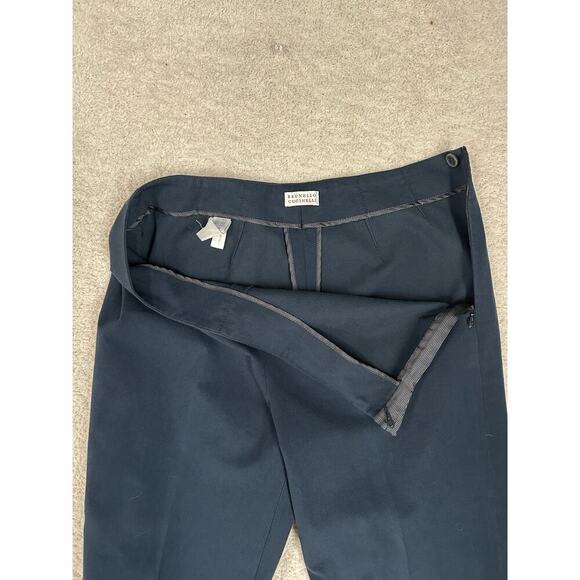 Brunello Cucinelli Womens Navy Blue Work Trousers Size 8 Made in Italy Cotton - Picture 4 of 7